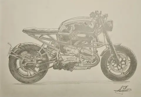 Dibujo a lápiz: BMW Boxer Café Racer