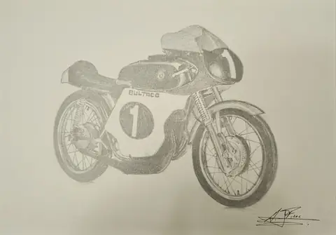 Dibujo a lápiz: Bultaco de competición