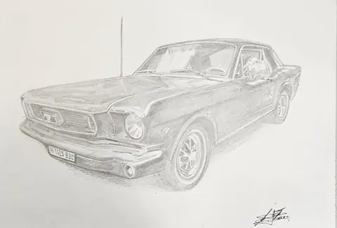 Dibujo a lápiz: Ford Mustang 1966