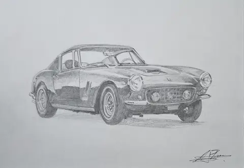 Dibujo a lápiz: Gran turismo italiano de los 60