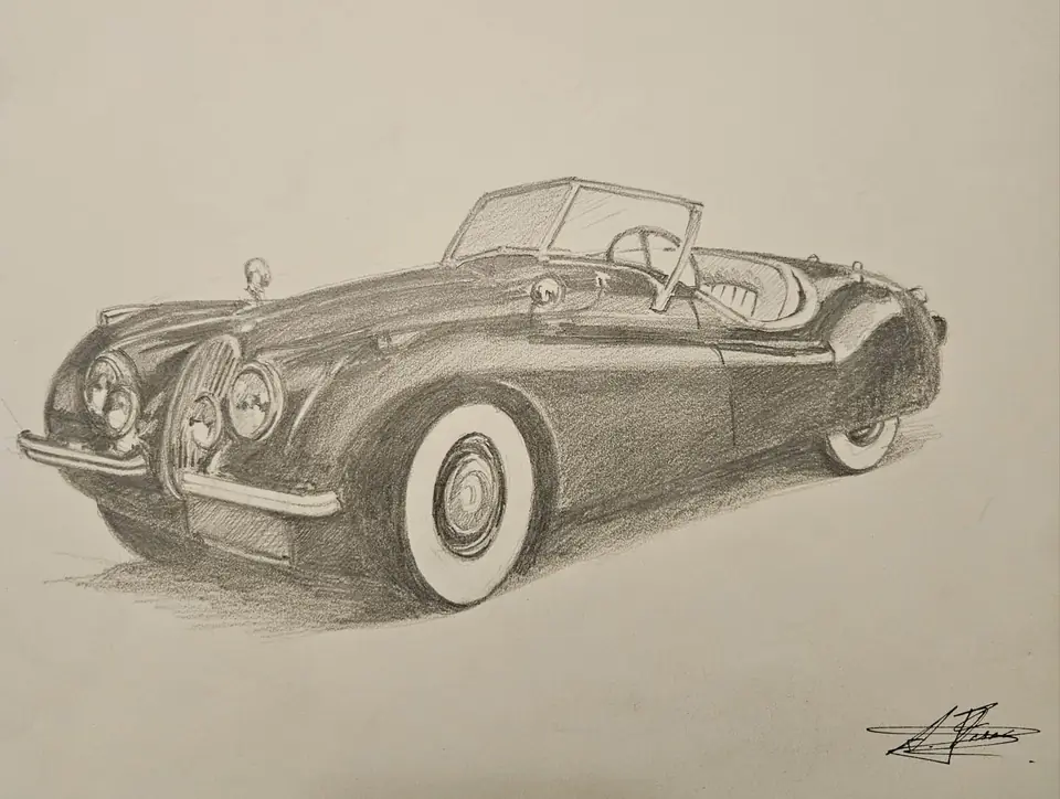 Dibujo a lápiz: Jaguar XK120