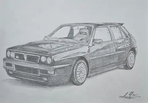 Dibujo a lápiz: Lancia Delta Integrale