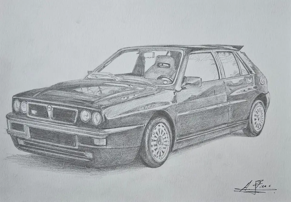Dibujo a lápiz: Lancia Delta Integrale