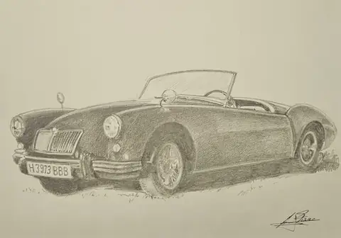 Dibujo a lápiz: MG A Roadster