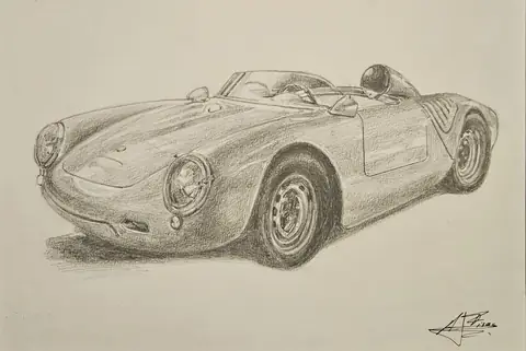 Dibujo a lápiz: Porsche 550 Spyder