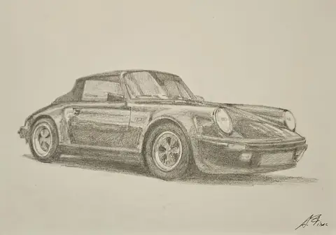 Dibujo a lápiz: Porsche 911 Cabriolet (serie G)