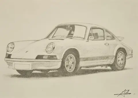 Dibujo a lápiz: Porsche 911 Carrera RS 2.7