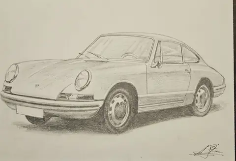 Dibujo a lápiz: Porsche 911 de los 60