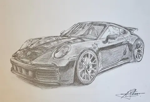 Dibujo a lápiz: Porsche 911 moderno