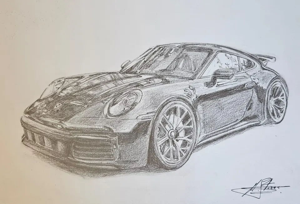 Dibujo a lápiz: Porsche 911 moderno