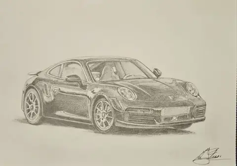 Dibujo a lápiz: Porsche 911 Turbo (992)