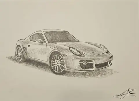 Dibujo a lápiz: Porsche Cayman