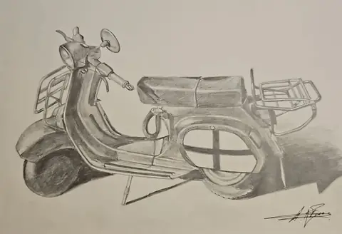 Dibujo a lápiz: Scooter de reparto