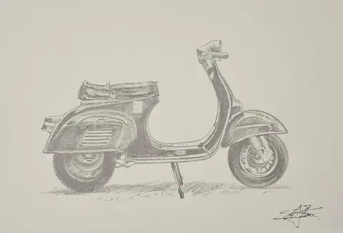 Dibujo a lápiz: Vespa clásica