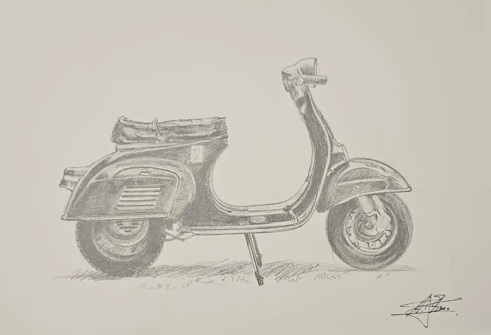 Dibujo a lápiz: Vespa clásica