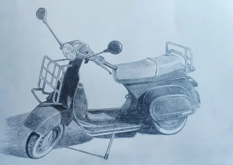 Dibujo a lápiz: Vespa con portabultos