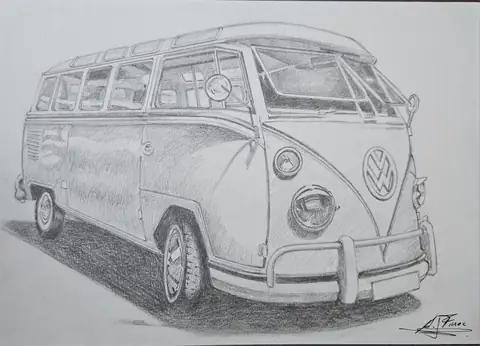 Dibujo a lápiz: Volkswagen T1 Samba