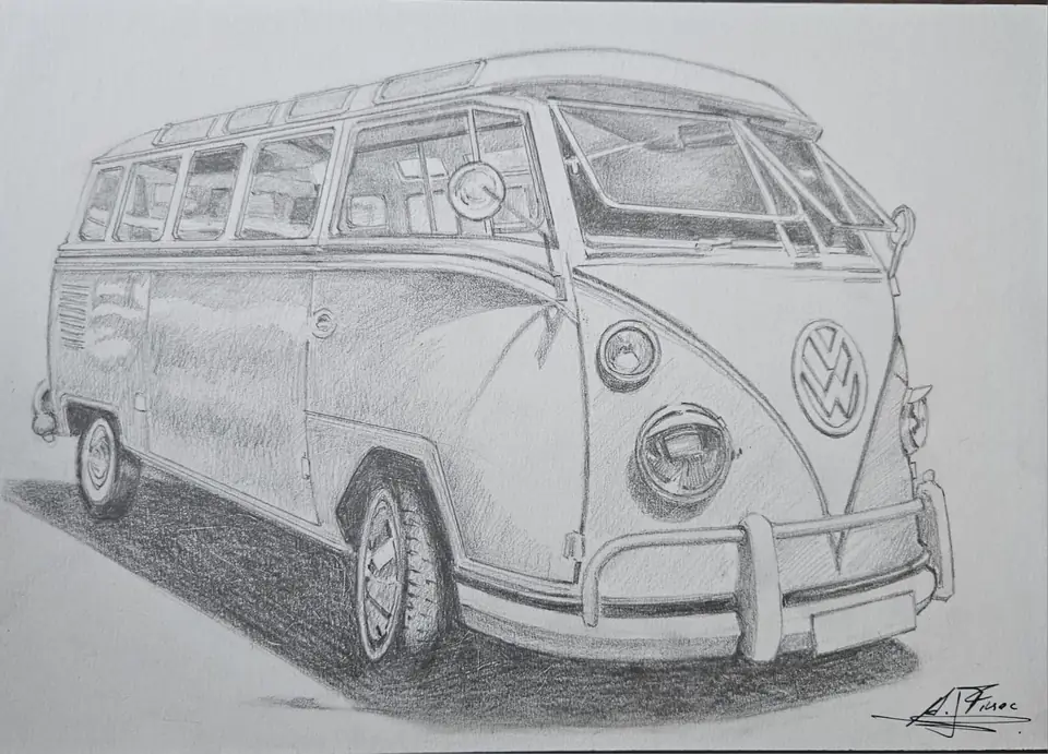 Dibujo a lápiz: Volkswagen T1 Samba