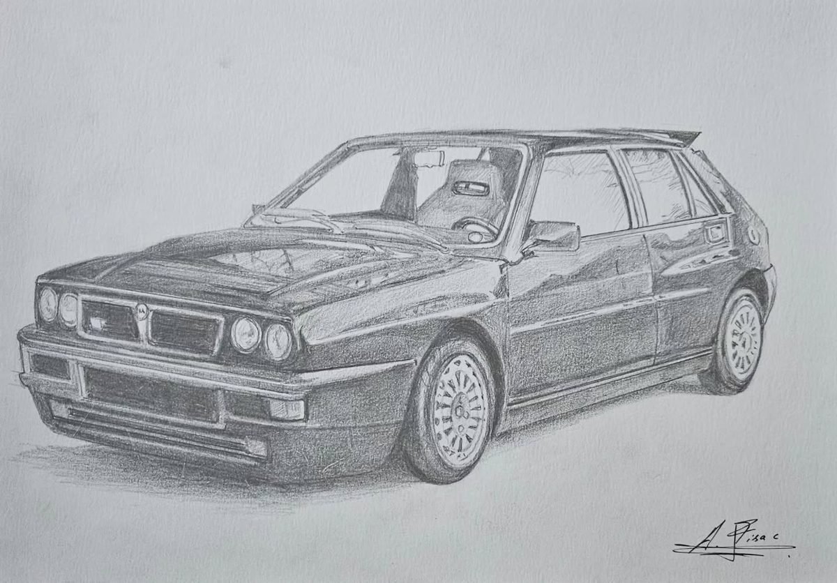 Dibujo a lápiz: Lancia Delta Integrale